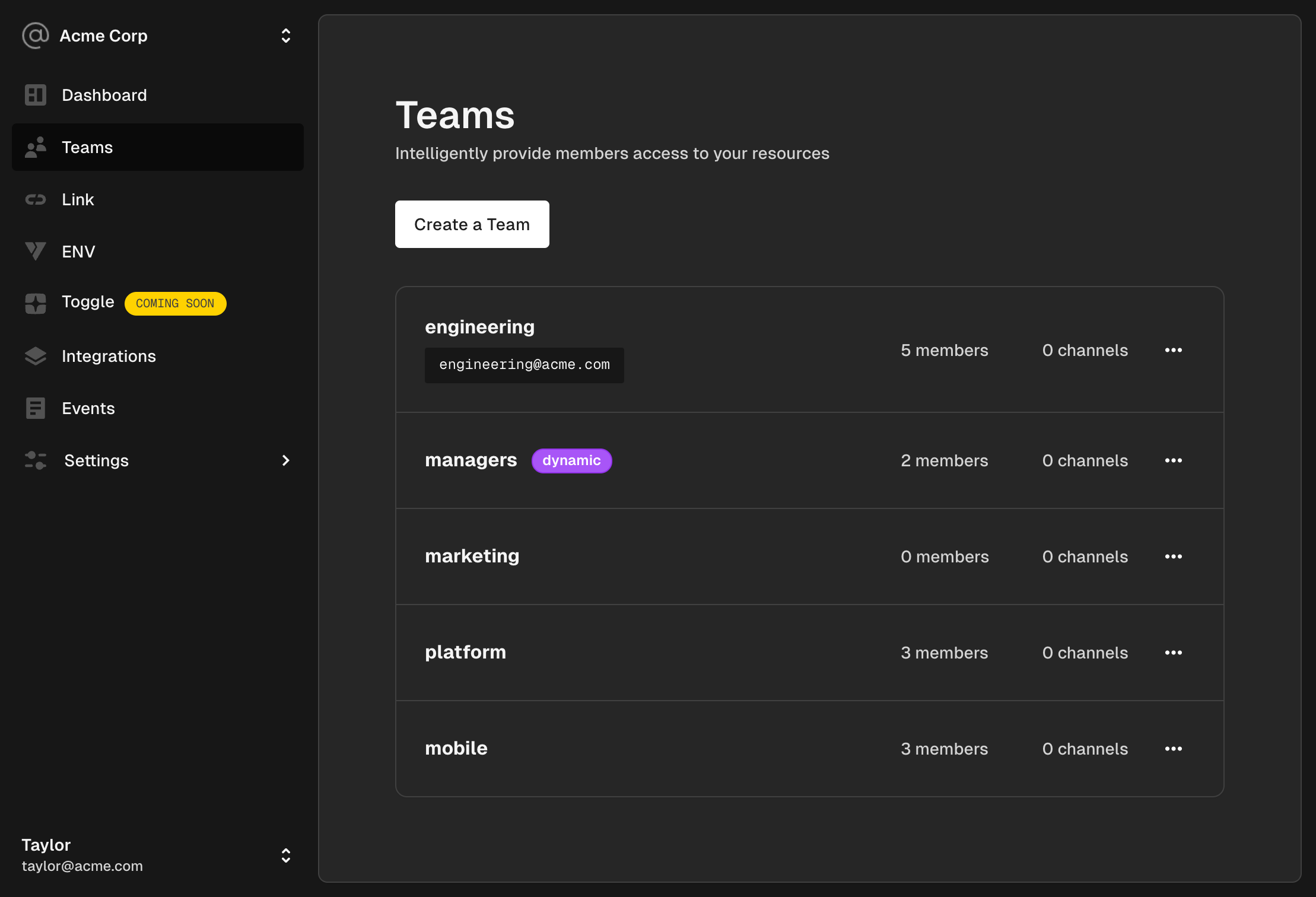 Teams List in Hyphen App